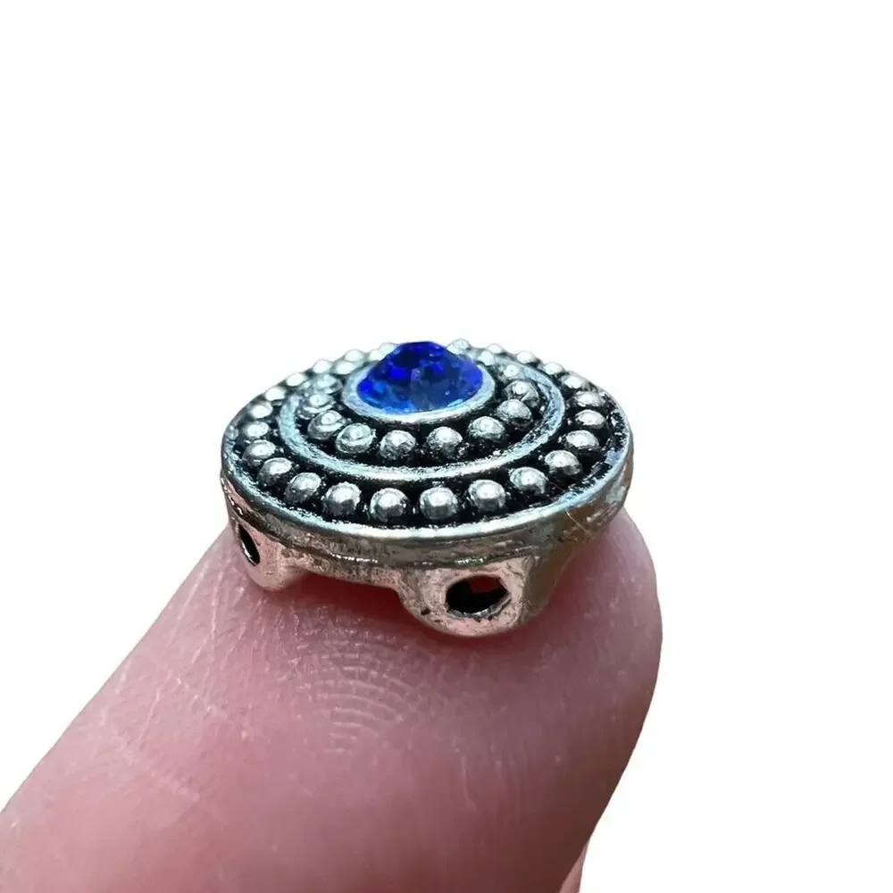 Jewelry Making Lot Pewter and Crystal Round Spacers Silver and Sapphire Blue